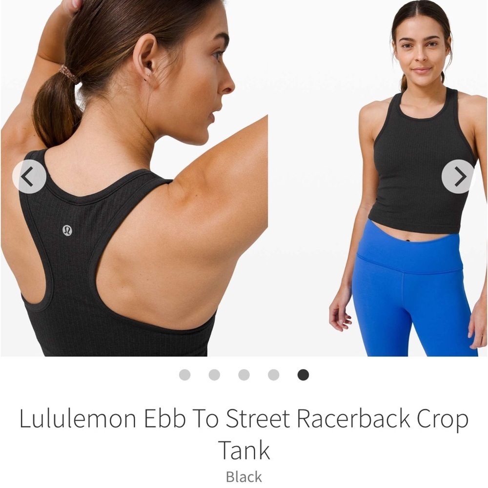 Lululemon Ebb To Street Racerback Crop Tank
Black Charcoal Grey W1CJUS $58 Sz 8